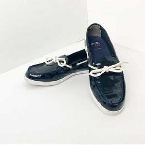 Cole Haan Nantucket Camp Moccasin Navy Patent Leather Loafers Boat Shoes sz 7.5